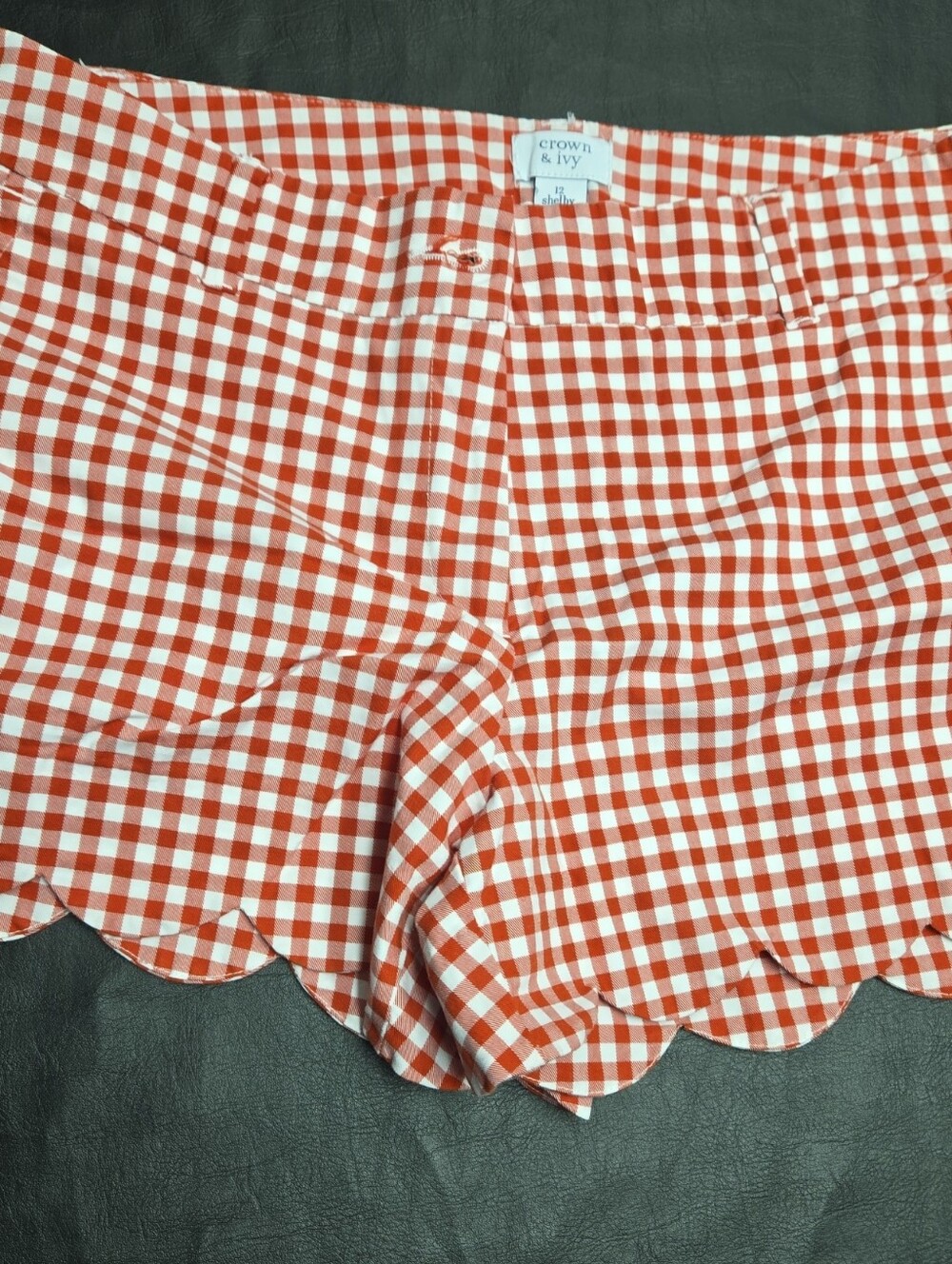 crown & ivy Red and White Gingham Scalloped Shorts